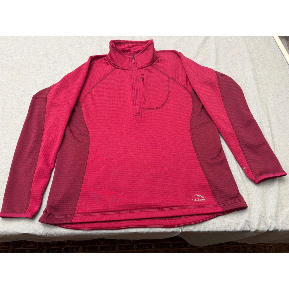 LL Bean Polartec Power Grid Quarter Zip Fleece Pullover Pink XL 278458
